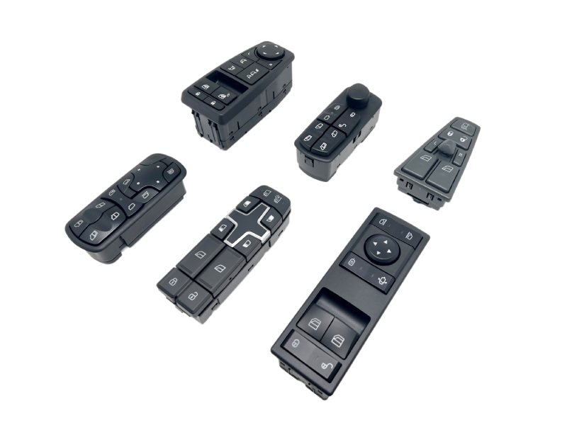 Power window switch assemblies for commercial trucks